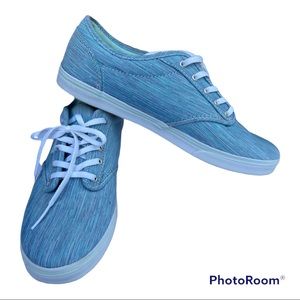 VANS Authentic Low Top Canvas Blue Green Stripe Women size 9.5 Skate Sneakers